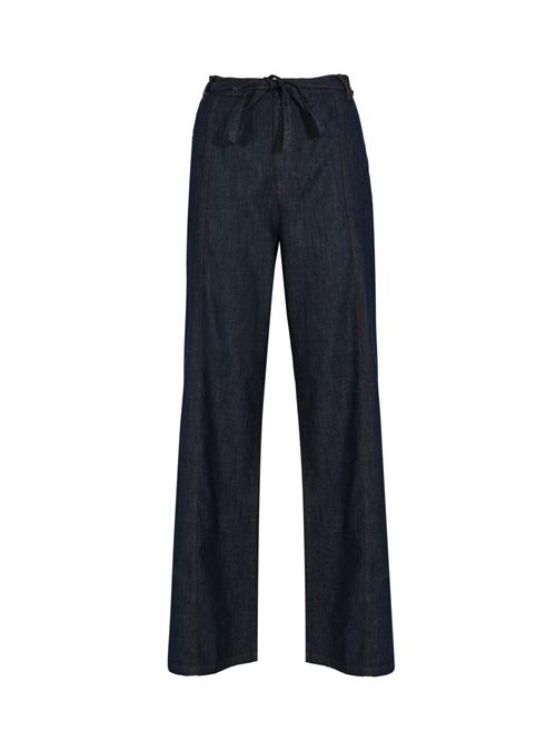 Pantalone flare in cotone chambray